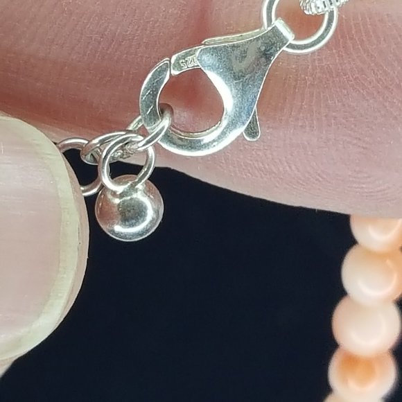 Peach Coral Single strand Necklace .925 - Picture 5 of 7